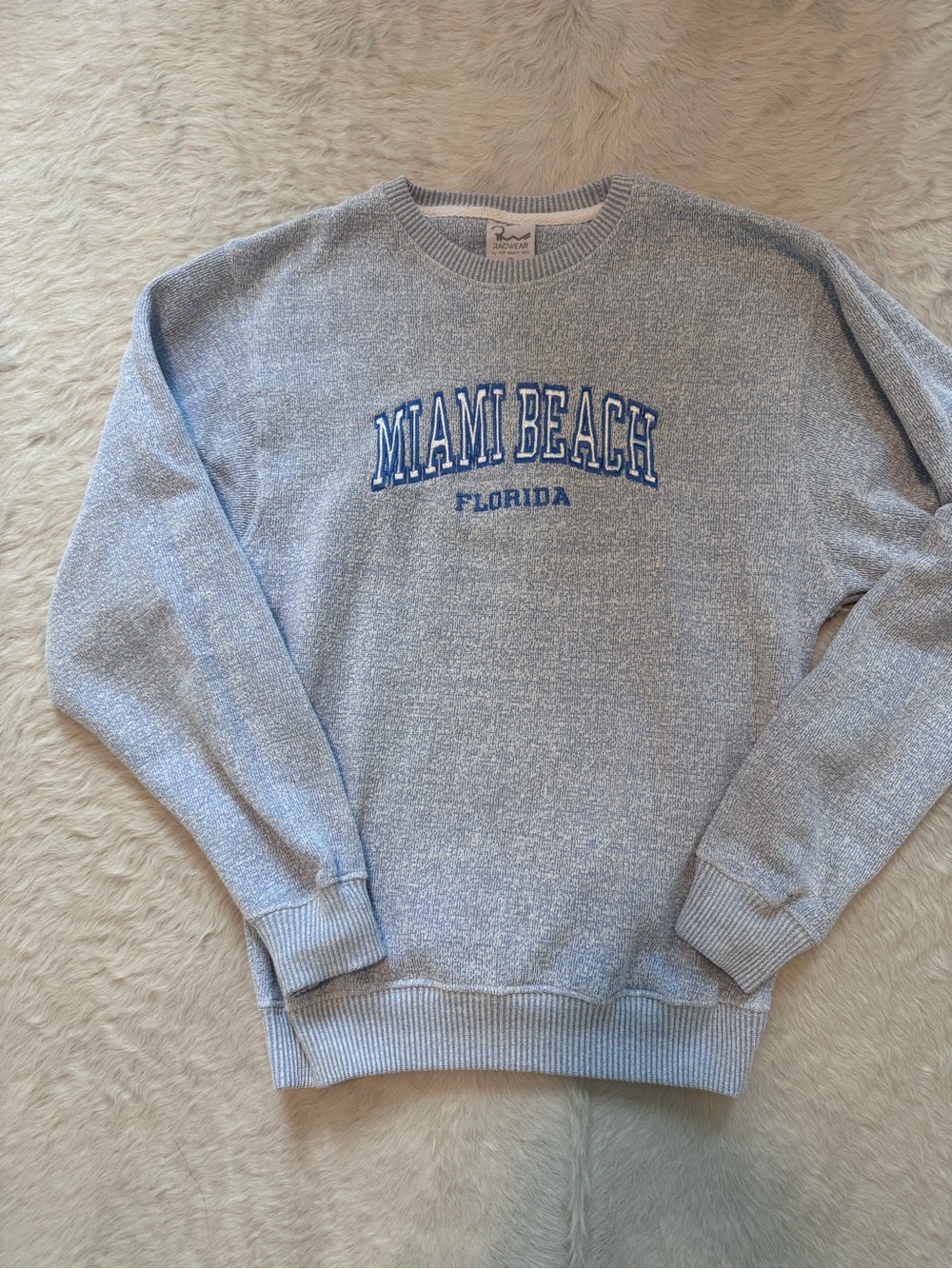 Miami Beach Florida Embroidered Crewneck Sweater - Light Blue